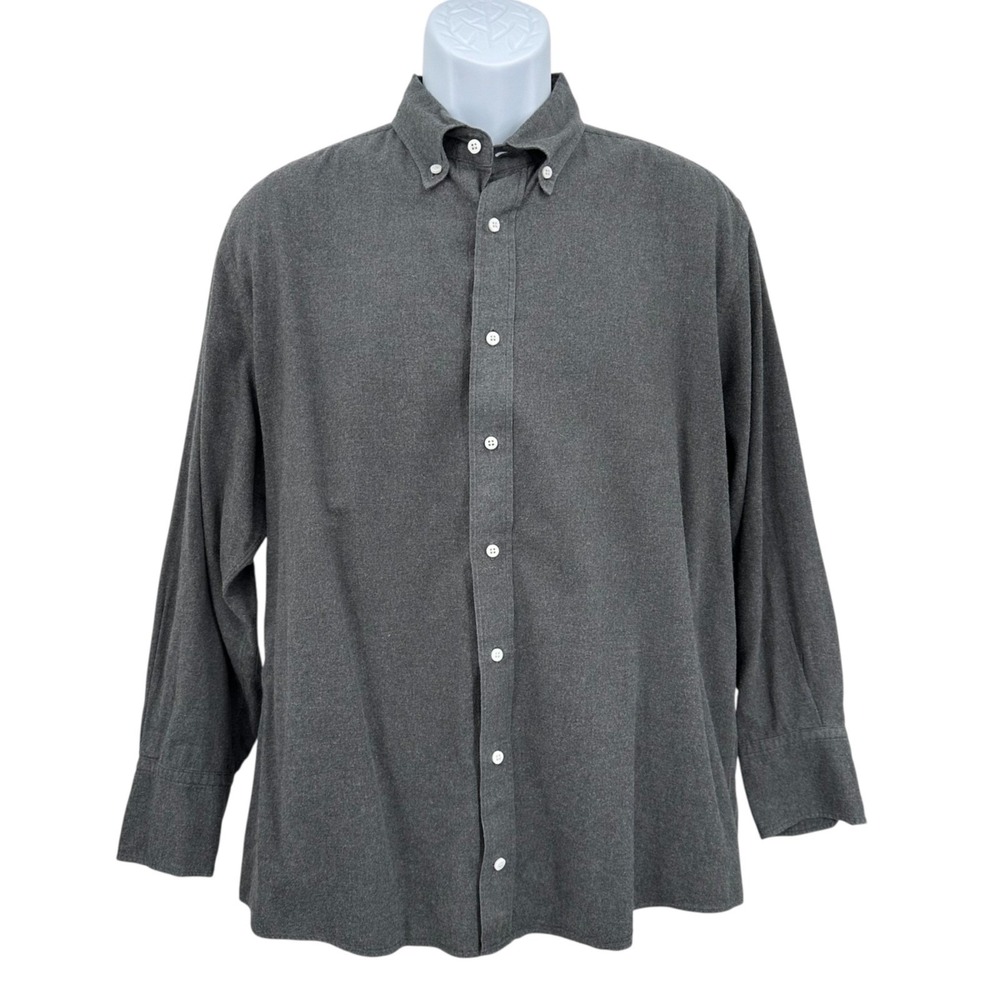 INDOCHINO Button Down Shirt Charcoal Gray Brushed Cotton Long Sleeve Men's XL